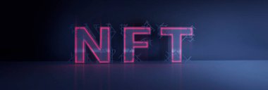 Soyutlama NFT jetonuyla imzalandı. Soyut NFT kolajı. İLK 5000 GÜN İLK. Hacimli harfler, yazılar, afişler. Dijital sanat, set NFT konsepti, ışık ışınları, neon. 3d