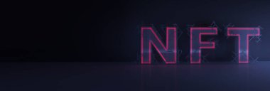 Soyutlama NFT jetonuyla imzalandı. Soyut NFT kolajı. İLK 5000 GÜN İLK. Hacimli harfler, yazılar, afişler. Dijital sanat, set NFT konsepti, ışık ışınları, neon. 3d