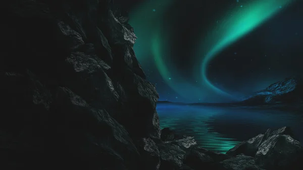 Futuristická Fantasy Krajina Sci Krajina Planetou Neonové Světlo Studená Planeta — Stock fotografie
