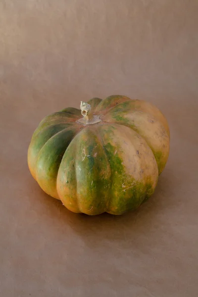 Fresh orange pumpkin on packaging paper background — Stock Photo, Image