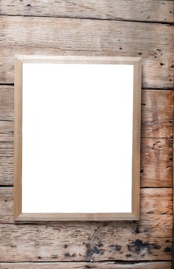 Eski ahşap duvarda ahşap fotoğraf çerçevesi