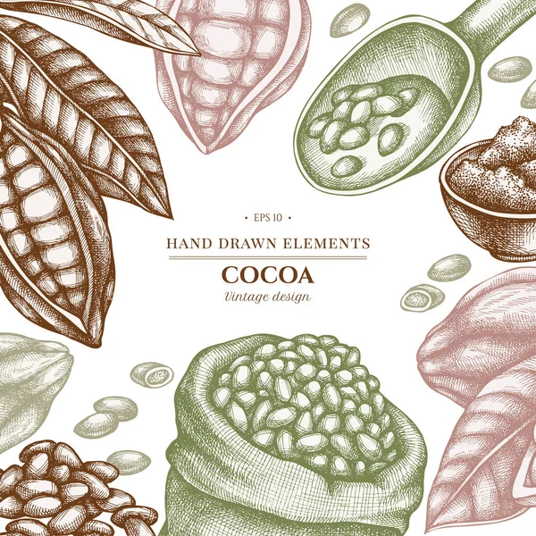 Diseño con granos de cacao de color pastel, cacao — Vector de stock