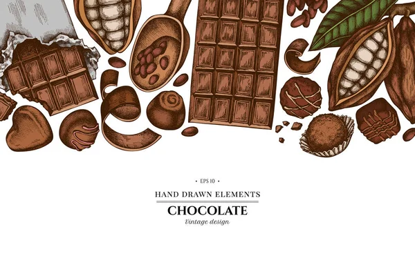 Цветные элементы дизайна с какао-бобы, какао, шоколад, шоколадные конфеты Лицензионные Стоковые Иллюстрации