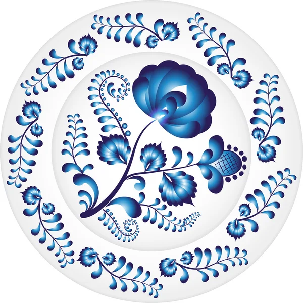 Flower in Gzhel plate — Stock Vector