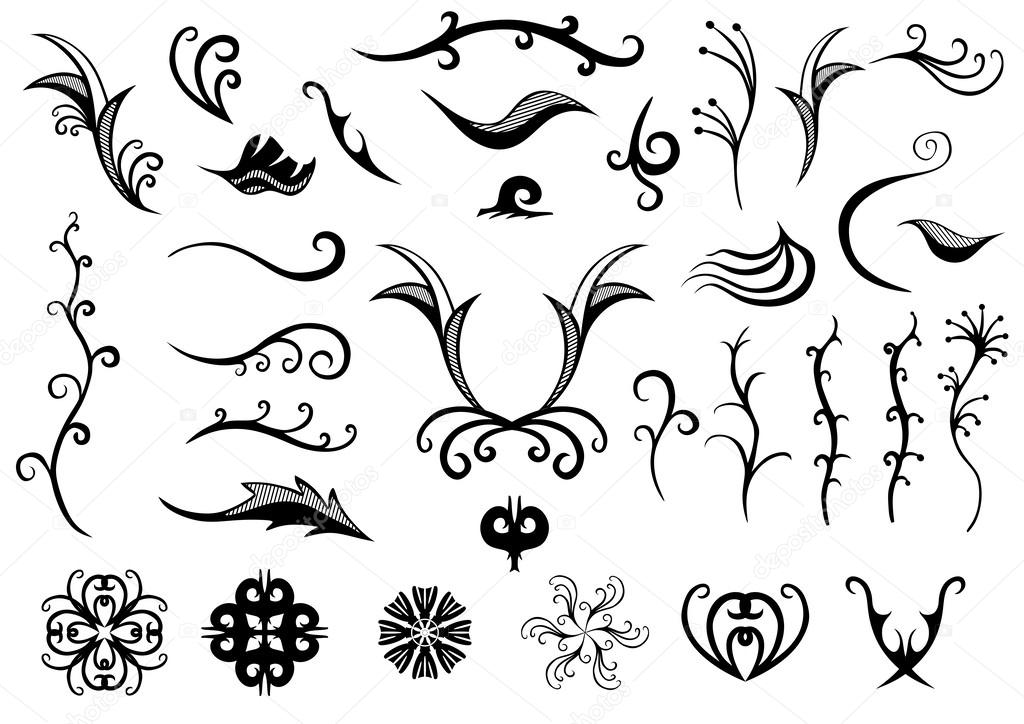 Set Of Calligraphic Elements.