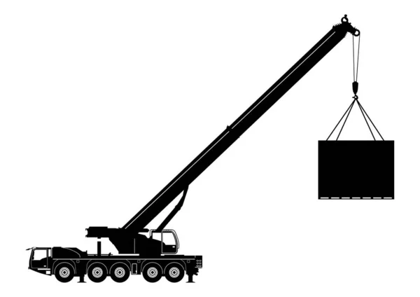 Silhouette Heavy Telescopic Mobile Crane Side View Flat Vector — Stock Vector