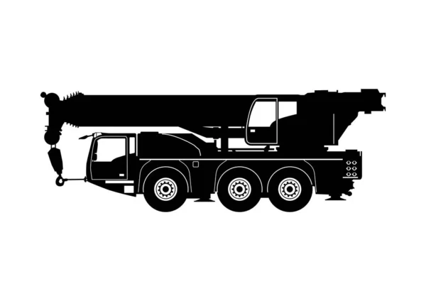 Silhouette Heavy Telescopic Mobile Crane Side View Flat Vector — Stock Vector