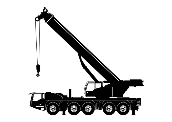 Silhouette Grue Mobile Télescopique Lourde Vue Latérale Vecteur Plat — Image vectorielle