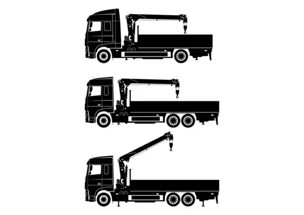 起重机卡车的轮廓 卡车装起重机 卡车上的指节吊臂起重机侧视图 — 图库矢量图片