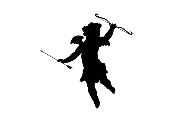 Cupidon Avec Arc Une Flèche Silhouette Cupidon Sur Fond Blanc — Image vectorielle