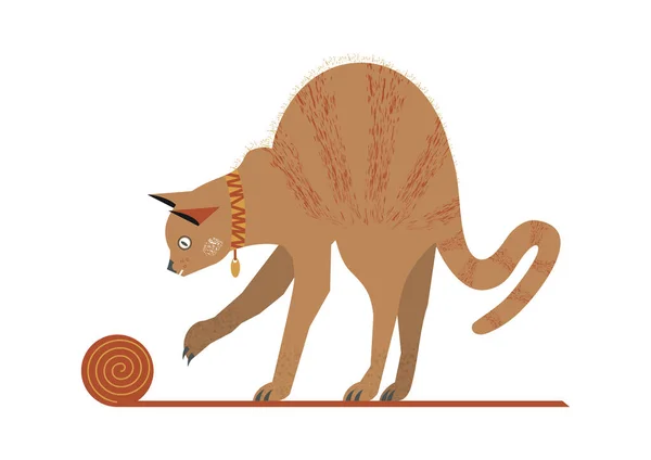 Tabby Cat Playing Wool Simplified Flat Vector Illustration — Vector de stock