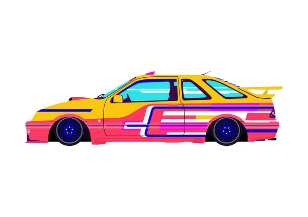 Colorful 80S Style Car Side View Retro Tuned Car Vector — стоковый вектор