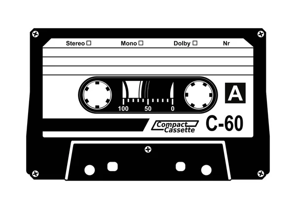 Silueta Cinta Casete Audio Vintage Fácil Editar Vector Sin Gradientes — Vector de stock