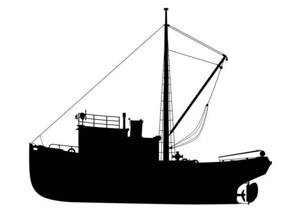 Silhouette Fishing Boat Side View Small Fishing Trawler Vector — Stock Vector