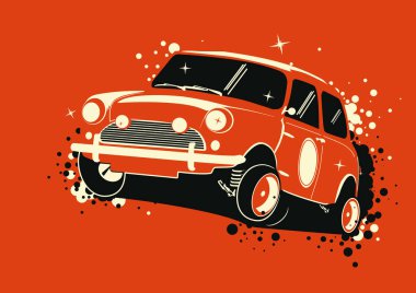 Küçük bir yarış arabası. Eğim olmadan sınırlı renk vektörü çizimi.