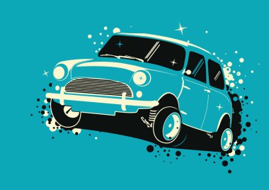 Küçük bir yarış arabası. Eğim olmadan sınırlı renk vektörü çizimi.