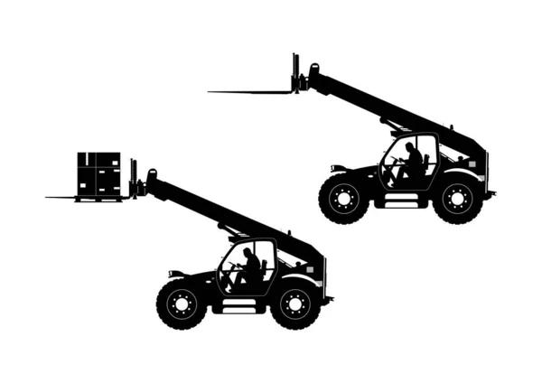 Silhouette Telehandler Side View Telescopic Handler Driver Load Vector — Stock Vector