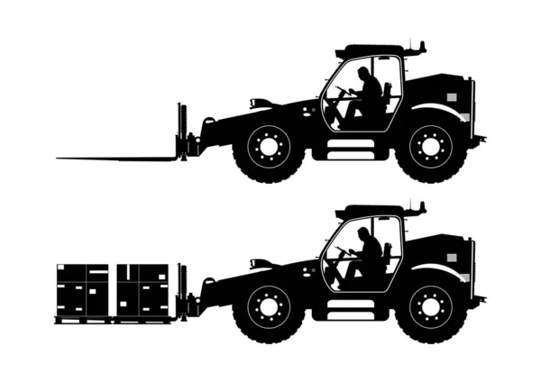 Silhouette Telehandler Side View Telescopic Handler Driver Load Vector — Stock Vector