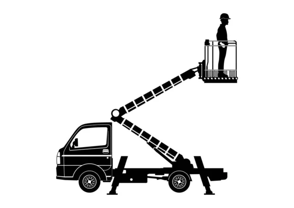 木桶卡车的轮廓 有操作员的空中工作平台 侧视图 — 图库矢量图片