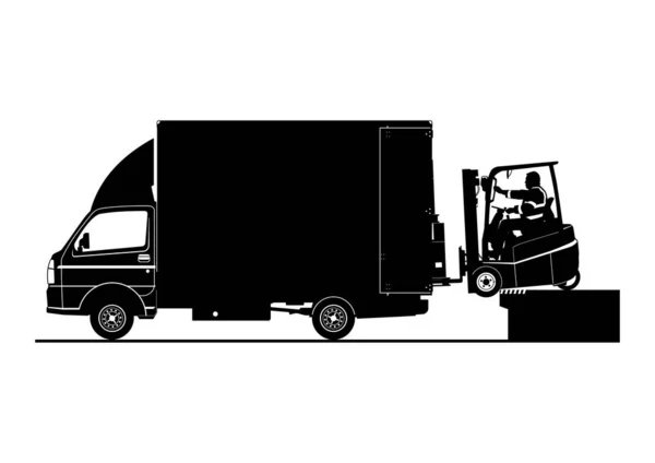 Loading Dock Hazards Silhouette Forklift Truck Falling Loading Deck Vector — Stock Vector