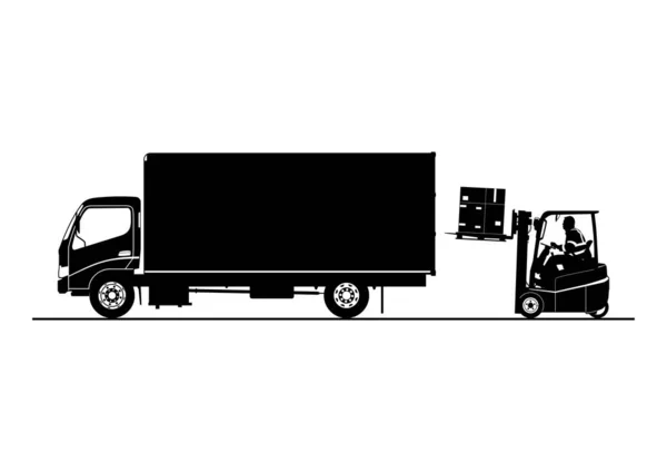 叉车和卡车的轮廓 侧视矢量 — 图库矢量图片