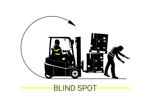 Blinder Fleck Silhouette Eines Gabelstaplers Der Einen Mann Erfasst Vektor — Stockvektor