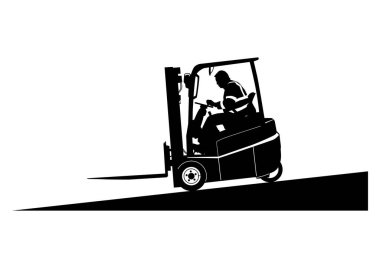 Yokuşta giden boş bir forklift silueti. Vektör.