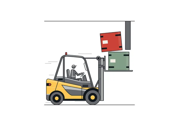 Yükseklik Çarpışması Şlemci Yükleyici Ile Forklift Düz Çizgi Vektör Tasarımı — Stok Vektör