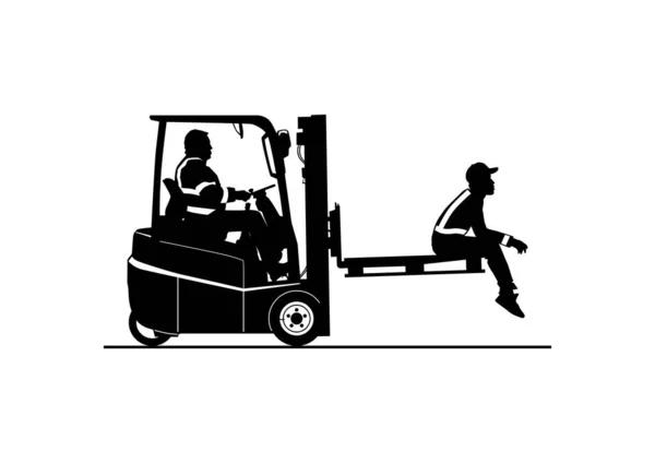 Passengers Silhouette Working Forklift Vector — Image vectorielle