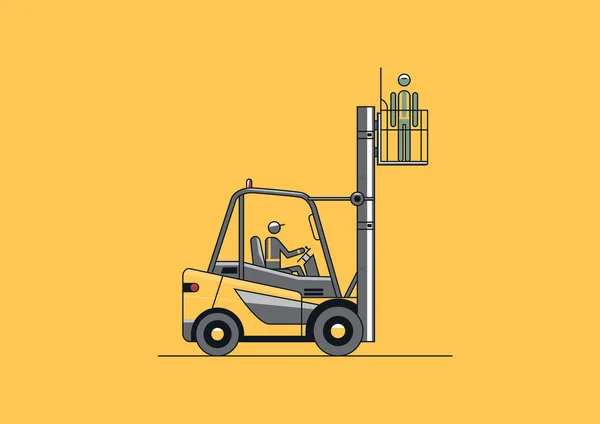 Forklift Equipped Safety Cage Flat Line Vector Design Forklift Operator — ストックベクタ