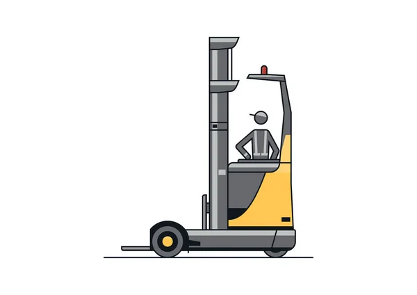 Line Vector Design Modern Reach Truck Forklift Operator Cargo - Stok Vektor