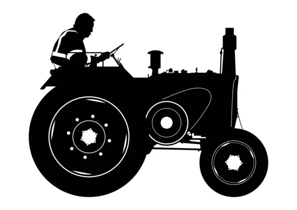 Silhouette Tracteur Vintage Avec Chauffeur Vecteur — Image vectorielle