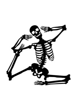 Yoga pozisyonunda bir iskeletin silueti. Vektör.