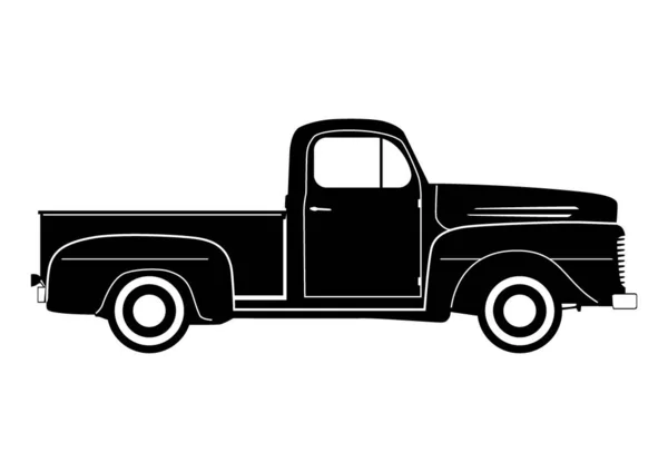 Silhouette Vintage Truck Vector Consisting Two Curves Black White — Vetor de Stock