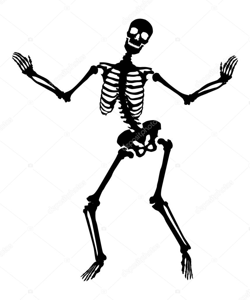 Silhouette of a dancing skeleton. One shape (curve) vector.