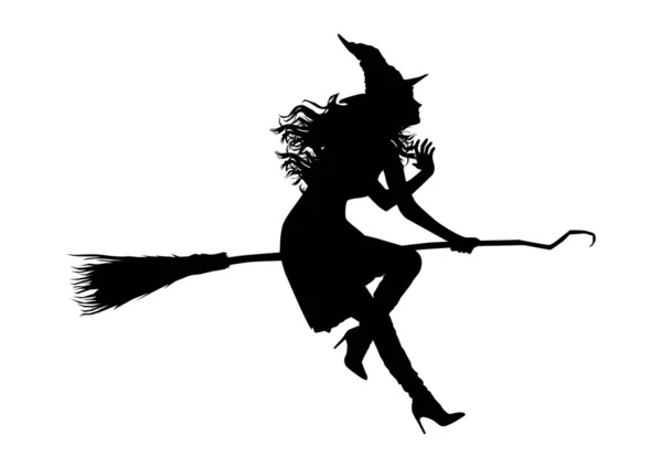 Silhouette Witch Broomstick Vector — Stock Vector