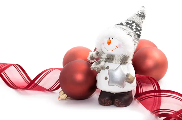 Boneco de neve e bolas de Natal Fotos De Bancos De Imagens