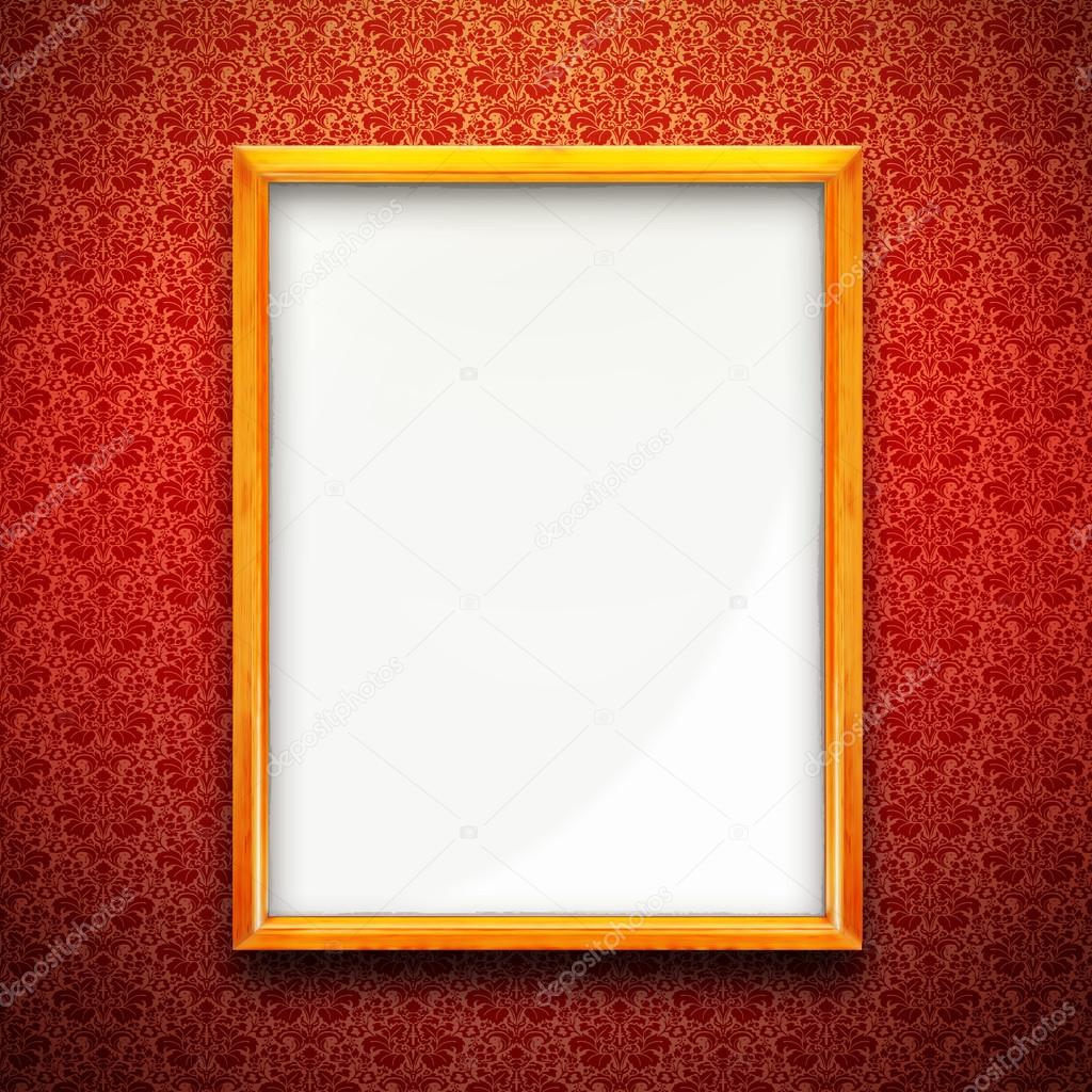 Picture frame on red wallpaper