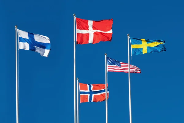 Skandinaviska och amerikanska flaggan — Stockfoto