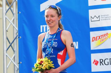 Stockholm - Ağustos, 24: ikincisi sigara stanford önce İstiklal Marşı womens İTÜ dünya triatlon serisi olay 24 Ağustos 2013 stockholm, İsveç