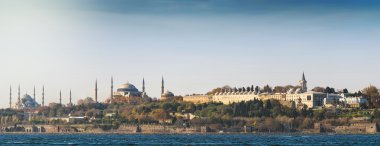 Panoramic view over Topkapi palace and two mosques clipart