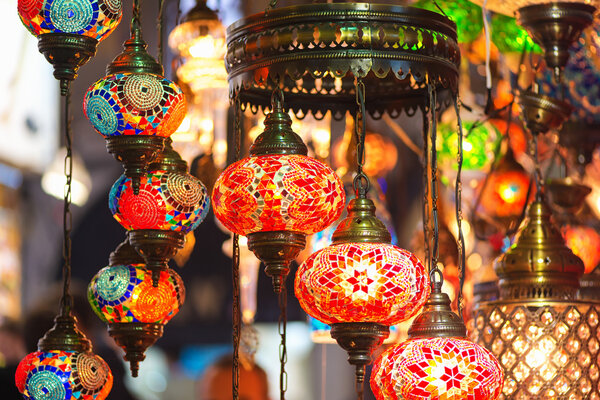 Lampshop with colorful lanterns in the Grand Bazaar in Istanbul, Turkey 2013