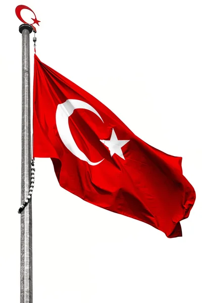 Drapeau turc agitant dans le vent sur blanc — Photo