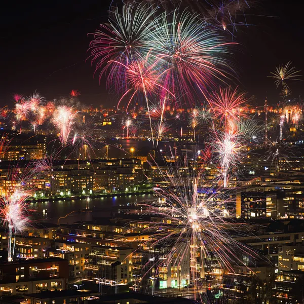 Feux d'artifice sur Stockholm — Photo