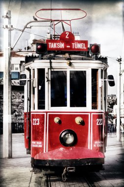 Red vintage tram in Istanbul with filter applied clipart