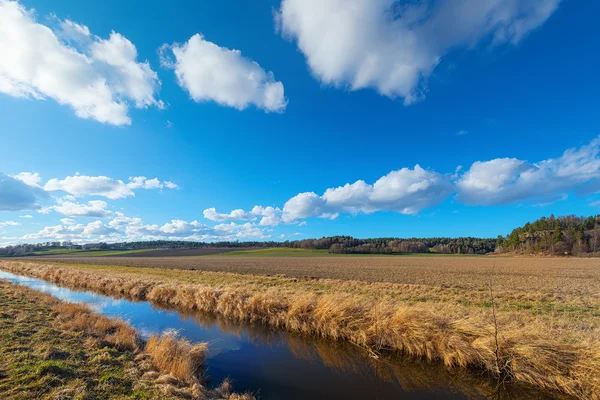 Terreno agricolo con canale di irrigazione — Foto Stock
