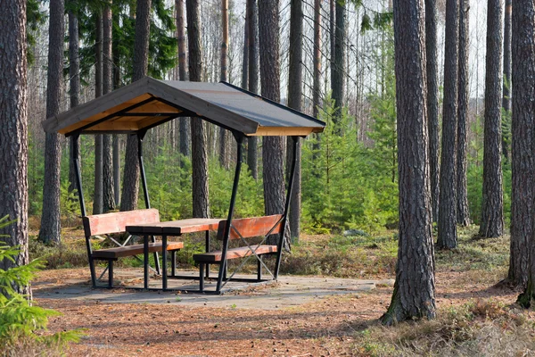 Rest area in the forest besides the highway — Stock Photo, Image