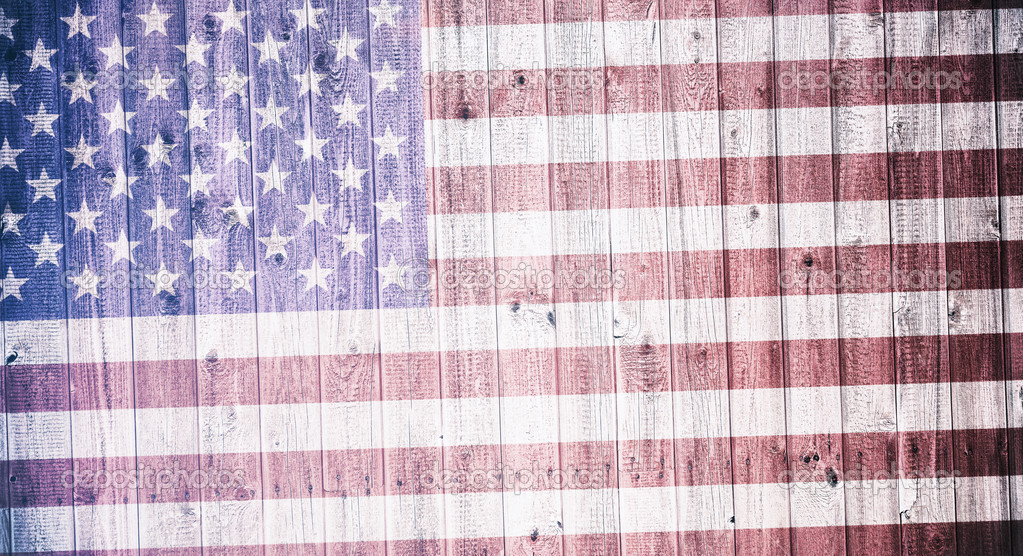 American flag on a wheatered wooden vintage background
