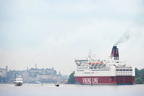 VIKING LINE провозит на Стокгольмский архипелаг во время тумана — стоковое фото