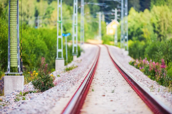 Bahngleis in einem kurvenreichen Abschnitt mit kurzer Schärfentiefe — Stockfoto